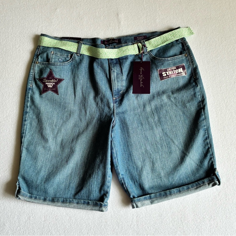 Gloria Vanderbilt Denim High Waist Shorts with Teal Belt